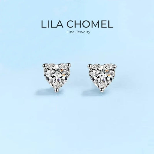 Daughter Fine Jewelry 18K White Gold Earplug Stud Earrings Women Wedding 1/2CT Heart Moissanite Diamond Girlfriend Birthday Gift