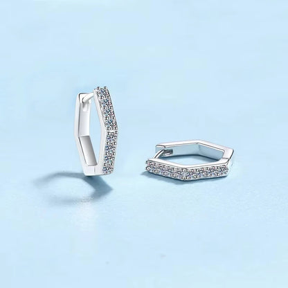Women Birthday Gift 18K White Gold Hoop Earrings Geometric Hexagonal 0.4CT Moissanite Diamond PT950 Platinum Girl Fine Jewelry