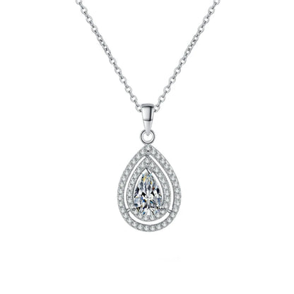 Valentine's Day White Gold 18K Necklaces Women Wedding 1CT Moissanite Diamond Water Drop PT950 Platinum Pendant Fine Jewelry