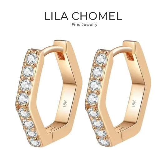 Women Valentine's Day 18K Rose Gold Wedding Hoop Earrings Geometric Hexagonal 0.4CT Moissanite Diamond Girl Friend Birthday Gift