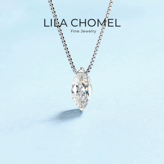 Classic PT950 Platinum Necklaces for Women 1ct D Color Marquise Cut 5*10mm Moissanite Diamond Female Fine Jewelry Birthday Gift