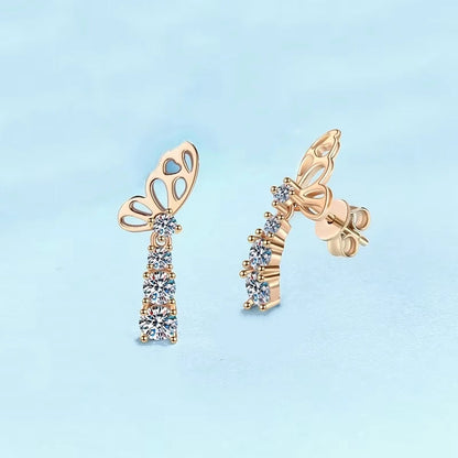 Girl Friend Birthday Gift 18K Rose Gold Butterfly Stud Earrings 1.24CT Moissanite Diamond Valentine's Day Women Wedding Jewelry
