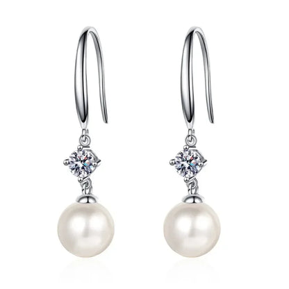 Trendy Women Valentine's Day Platinum PT950 Drop Earrings 0.6CT Moissanite Diamond Fresh Water Flawless Pearl Girl Birthday Gift