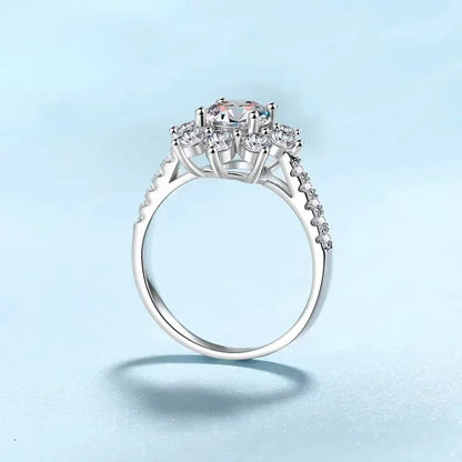 Fine Jewelry Platinum PT950 Rings Women Wedding Band Sunflower 1CT Moissanite Diamond Valentine's Day Girlfriend Birthday Gift
