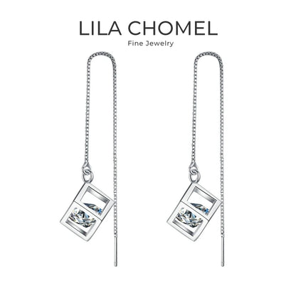 Girl Valentine's Day 18K White Gold Ear Threads Line Drop Earrings 1/2CT Moissanite Diamond PT950 Platinum Women Birthday Gift