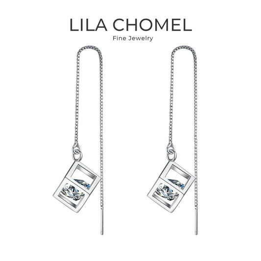 Girl Valentine's Day 18K White Gold Ear Threads Line Drop Earrings 1/2CT Moissanite Diamond PT950 Platinum Women Birthday Gift