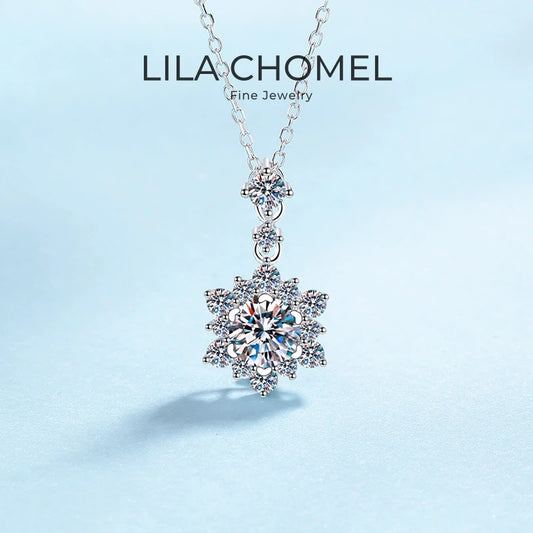 WOMEN Valentine's Day 18K White Gold Wedding Necklaces 1CT Moissanite Diamond Snowflake Pendant Christmas Girl Birthday Gift Ins