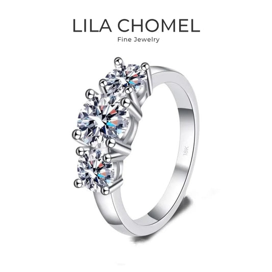 Girl Birthday Gift 18K White Gold Wedding Band Three Moissanite Diamonds 2CT Women PT950 Platinum Jewelry Valentine's Day Rings