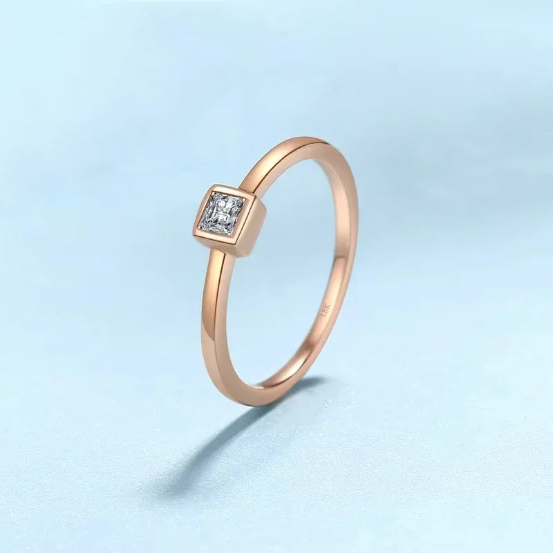 Valentine's Day 18K Rose Gold Women Rings Square Wedding Band Moissanite Diamond 0.3CT Daughter Birthday Gift Girl Engagement