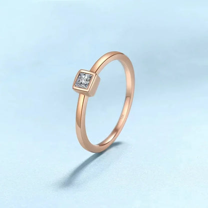 Valentine's Day 18K Rose Gold Women Rings Square Wedding Band Moissanite Diamond 0.3CT Daughter Birthday Gift Girl Engagement