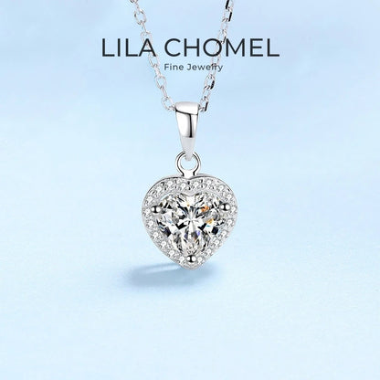 Colar de ouro branco 18K para noivado, joias finas para casamento, pingente de coração para menina, diamante de moissanita, 1 ct, presente de aniversário para filha 