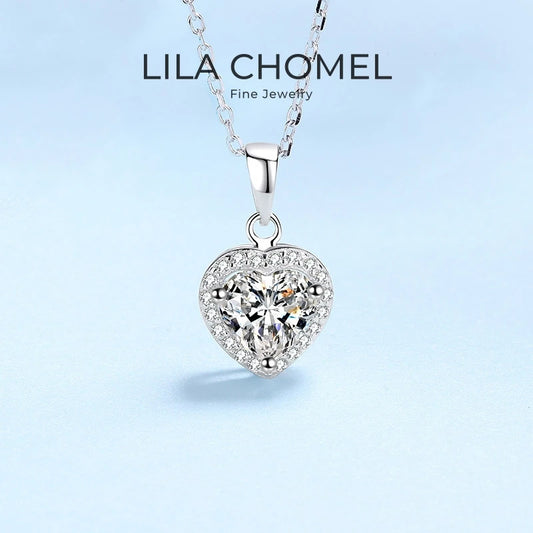 Engagement 18K White Gold Necklaces Women Wedding Fine Jewelry Girl Heart Pendant Moissanite Diamond 1ct Birthday Gift Daughter