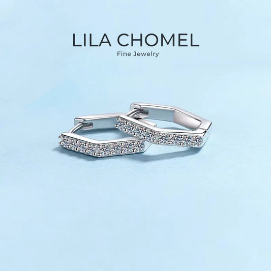 Birthday Gift Platinum PT950 Hoop Earrings for Women Geometric Hexagonal Moissanite Diamond 0.4 Carat Girl Wedding Fine Jewelry
