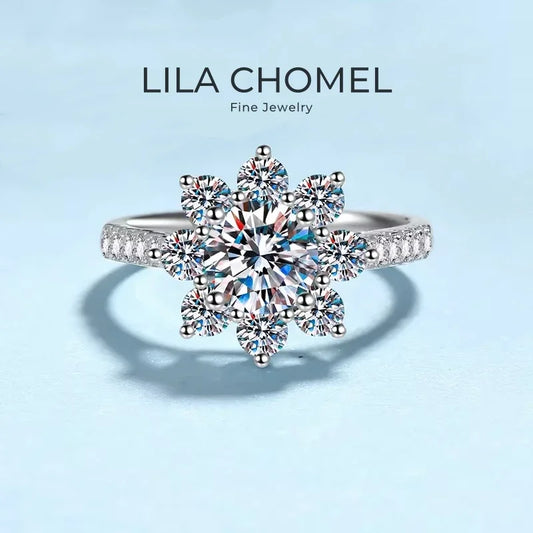 Fine Jewelry Platinum PT950 Rings Women Wedding Band Sunflower 1CT Moissanite Diamond Valentine's Day Girlfriend Birthday Gift