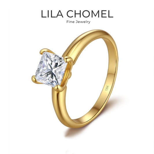 Women Engagement 18K Gold Wedding Band Square 1CT Moissanite Diamond Girl Birthday Gift Office Lady Valentine's Day Fine Jewelry