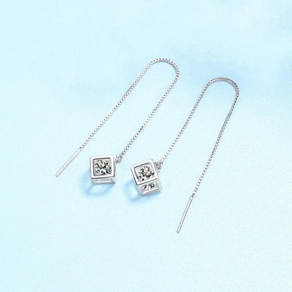 Girl Valentine's Day 18K White Gold Ear Threads Line Drop Earrings 1/2CT Moissanite Diamond PT950 Platinum Women Birthday Gift