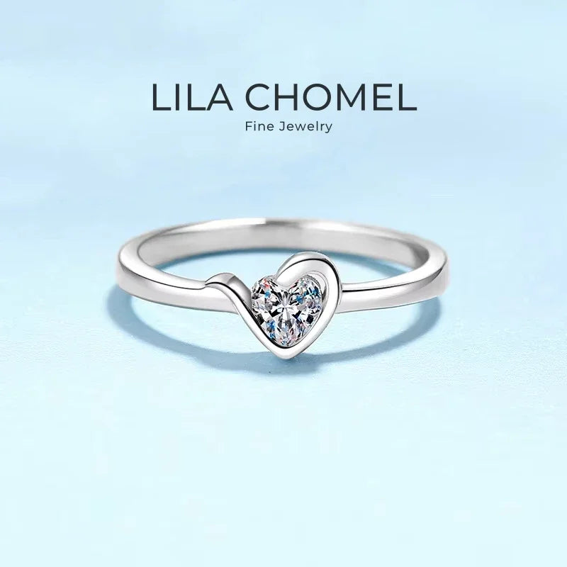 Daughter Adult's Day White Gold 18K Heart Rings Women Engagement Moissanite Diamond 0.3CT Girl Birthday Gift Lady Wedding Band