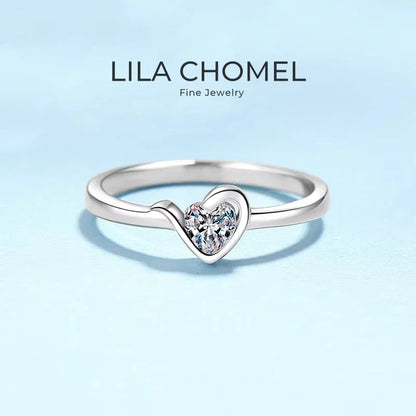 Daughter Adult's Day White Gold 18K Heart Rings Women Engagement Moissanite Diamond 0.3CT Girl Birthday Gift Lady Wedding Band