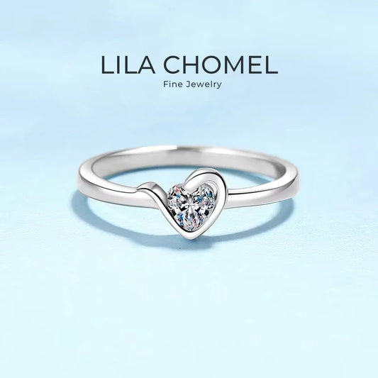 Daughter Adult's Day White Gold 18K Heart Rings Women Engagement Moissanite Diamond 0.3CT Girl Birthday Gift Lady Wedding Band