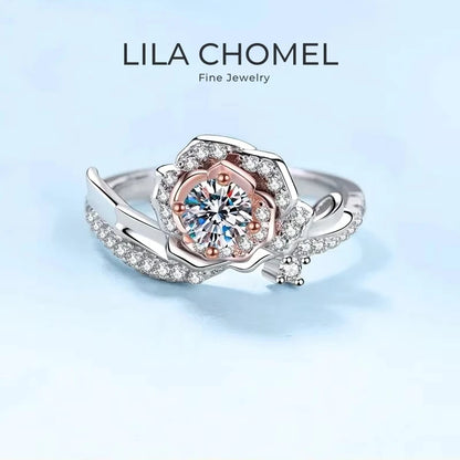 Classic Rose Gold and Platinum PT950 Rings for Women Engagement 0.5 Carat Moissanite Diamond Wedding Band Girl Birthday Gift ins
