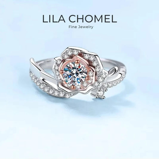 Classic Rose Gold and Platinum PT950 Rings for Women Engagement 0.5 Carat Moissanite Diamond Wedding Band Girl Birthday Gift ins