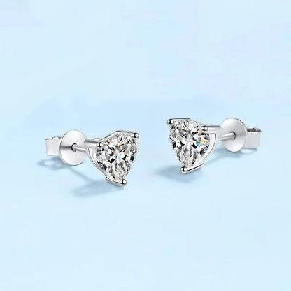 Daughter Fine Jewelry 18K White Gold Earplug Stud Earrings Women Wedding 1/2CT Heart Moissanite Diamond Girlfriend Birthday Gift