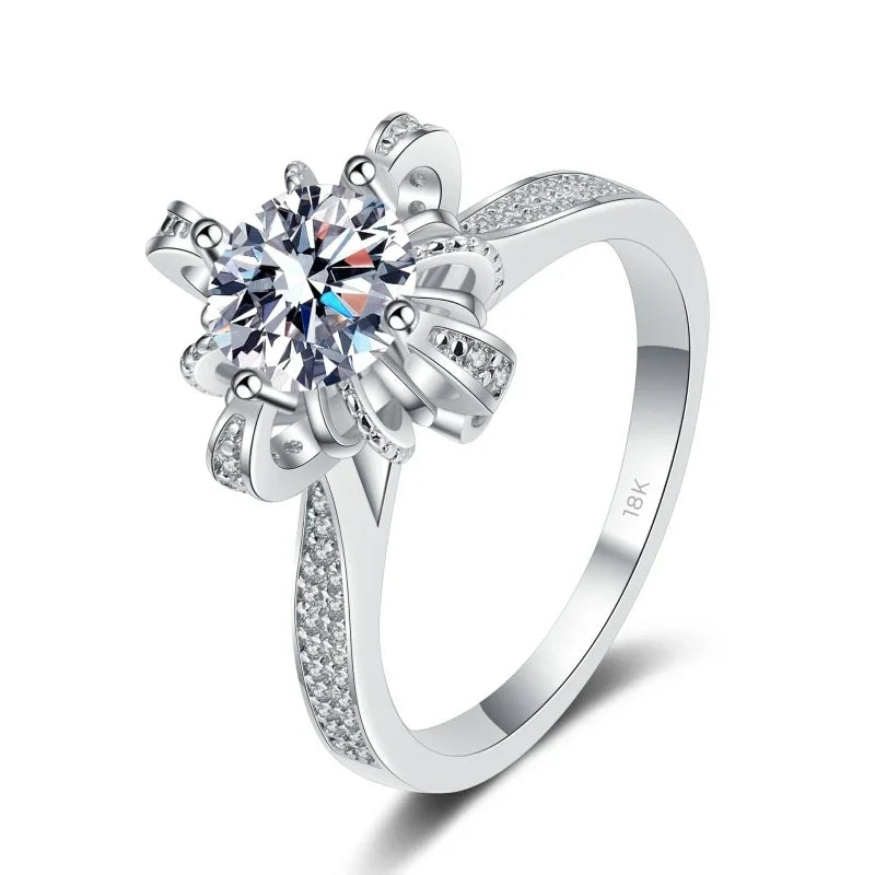 Women Wedding Band 18K White Gold Crown Rings VVS D Color 1CT Moissanite Diamond Girl Birthday Gift Lady Engagement Fine Jewelry