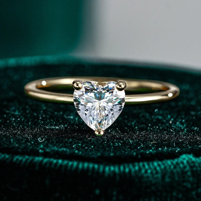 Girl Engagement 18K Gold Women Wedding Band 1CT Heart Moissanite Diamond Daughter Birthday Gift Wife Valentine's Day Nice Rings