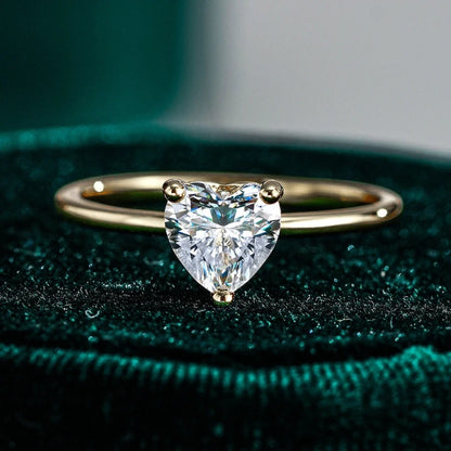 Girl Engagement 18K Gold Women Wedding Band 1CT Heart Moissanite Diamond Daughter Birthday Gift Wife Valentine's Day Nice Rings