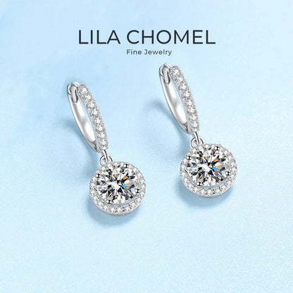 Girlfriend Valentine's Day 18K White Gold Women Wedding Drop Earrings 1CT Round Moissanite Diamond PT950 Platinum Birthday Gift