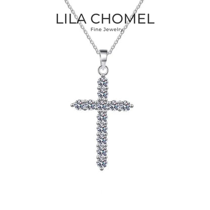 Colar de cruz de ouro branco 18K para presente de Natal e aniversário feminino, joia fina de platina com diamante moissanita PT950 para dia dos namorados