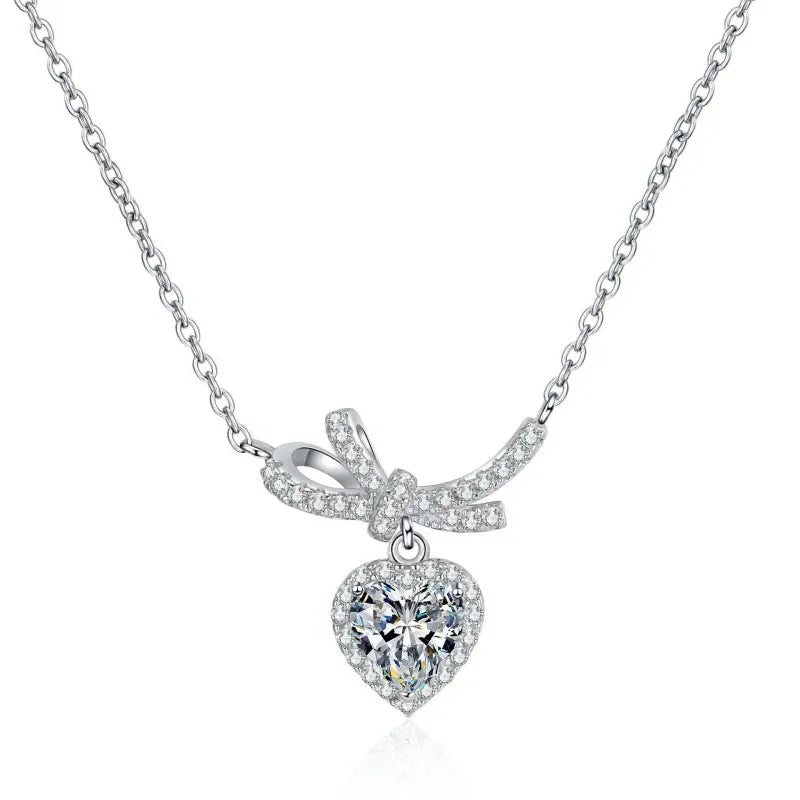 Engagement 18K White Gold Women's Wedding Necklaces Girl 1Carat Moissanite Diamond Pendant Fine Jewelry Daughter Birthday Gift