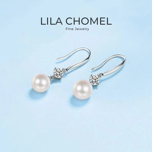 Trendy Women Valentine's Day Platinum PT950 Drop Earrings 0.6CT Moissanite Diamond Fresh Water Flawless Pearl Girl Birthday Gift