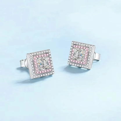 Engagement Earplug Stud Earrings Square 18K White Gold Women Birthday Gift 1.2Carat Moissanite Diamond Girl Wedding Fine Jewelry