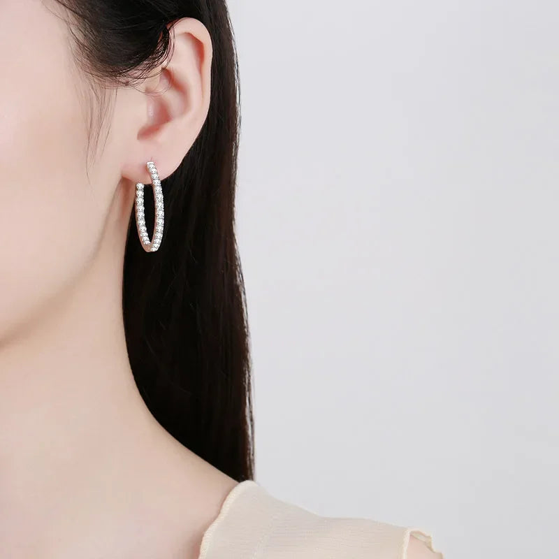 Office Lady PT950 Platinum Birthday Gift 2.88CT Moissanite Diamond Women Valentine's Day Hoop Earrings Girl Wedding Fine Jewelry