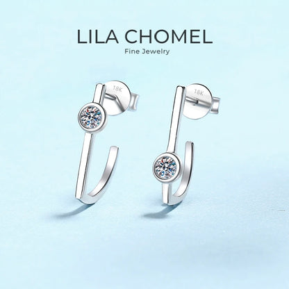 Brincos de orelha femininos, presente de aniversário para meninas, ouro branco 18K, joias finas para casamento, diamante moissanite 0,2CT, dia dos namorados