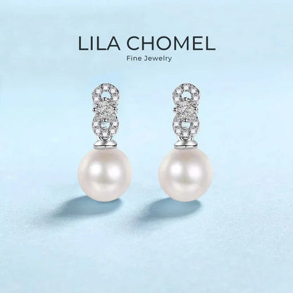 Engagement 18K White Gold Earplug Stud Earrings Women Wedding 0.28CT Moissanite Diamond 9mm Pearl PT950 Platinum Fine Jewelry