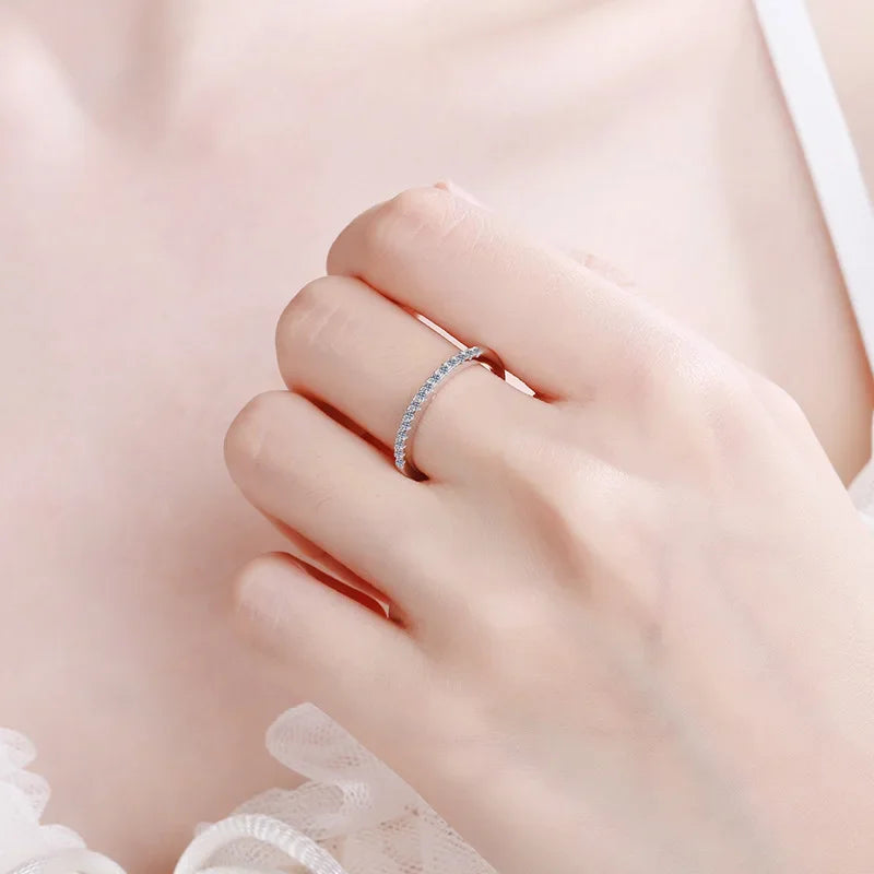 Anéis de ouro branco 18K para mulheres, noivado, filha, diamante moissanite 0,15ct, presente de aniversário para meninas, joias finas, festa de dia dos namorados 