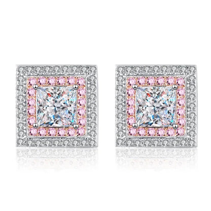 Engagement Earplug Stud Earrings Square 18K White Gold Women Birthday Gift 1.2Carat Moissanite Diamond Girl Wedding Fine Jewelry