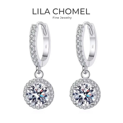 Girlfriend Valentine's Day 18K White Gold Women Wedding Drop Earrings 1CT Round Moissanite Diamond PT950 Platinum Birthday Gift