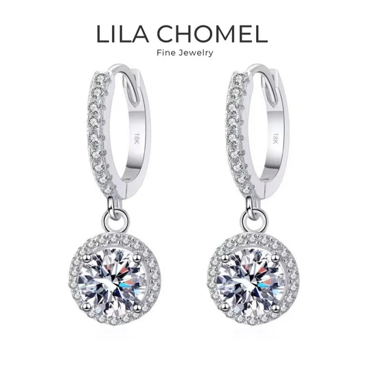 Girlfriend Valentine's Day 18K White Gold Women Wedding Drop Earrings 1CT Round Moissanite Diamond PT950 Platinum Birthday Gift