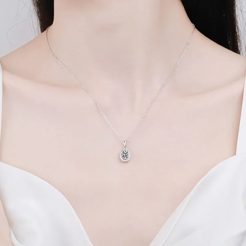 Daughter Birthday Gift PT950 Platinum Oval Fine Jewelry Necklaces Women Engagement Moissanite Diamond 1CT Girl Wedding Party