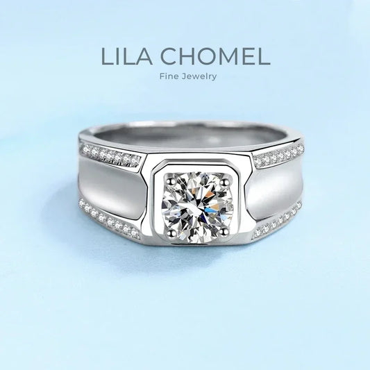 Wedding Platinum PT950 Men Rings VVS1 D Color 1CT Moissanite Diamond Boyfriend Birthday Gift Male Valentine's Day Fine Jewelry