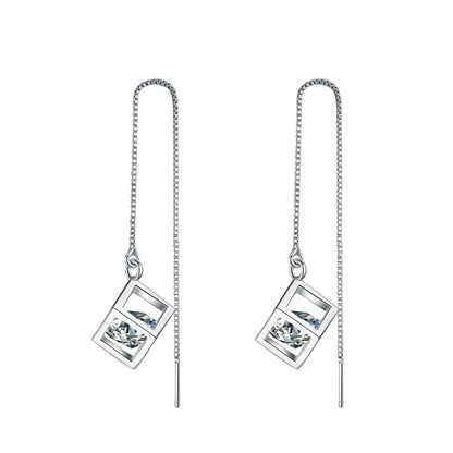 Girl Valentine's Day 18K White Gold Ear Threads Line Drop Earrings 1/2CT Moissanite Diamond PT950 Platinum Women Birthday Gift