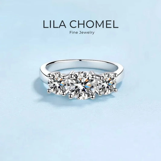 Girl Birthday Gift 18K White Gold Wedding Band 2CT VVS D Color Three Moissanite Diamonds Women Fine Jewelry Engagement Rings