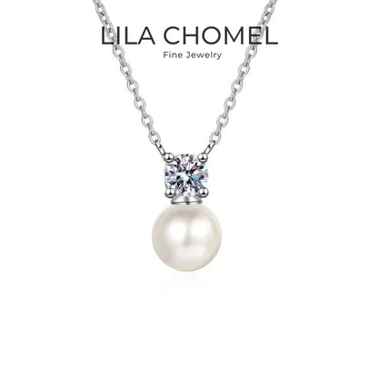 Women Valentine's Day White Gold 18K Wedding Necklaces 0.5CT Moissanite Diamond Pendant 8mm Pearl PT950 Girlfriend Birthday Gift