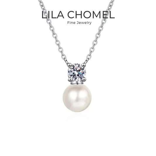 Women Valentine's Day White Gold 18K Wedding Necklaces 0.5CT Moissanite Diamond Pendant 8mm Pearl PT950 Girlfriend Birthday Gift