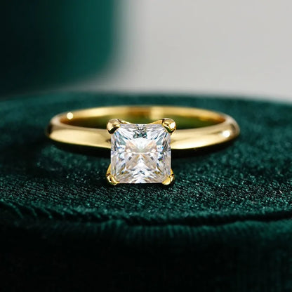 Women Engagement 18K Gold Wedding Band Square 1CT Moissanite Diamond Girl Birthday Gift Office Lady Valentine's Day Fine Jewelry