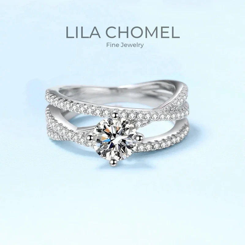Wedding Band Platinum PT950 Cross Rings for Women Engagement VVS1 D Color 1ct Moissanite Diamond Girl Birthday Gift Fine Jewelry