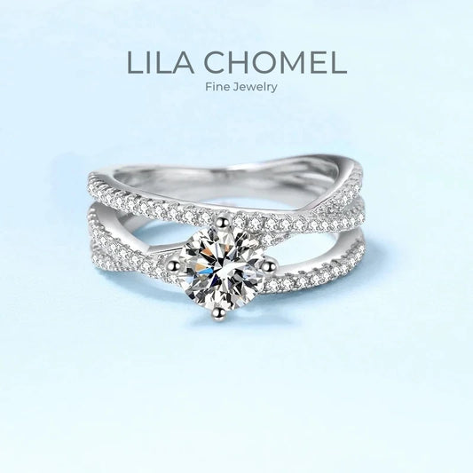 Wedding Band Platinum PT950 Cross Rings for Women Engagement VVS1 D Color 1ct Moissanite Diamond Girl Birthday Gift Fine Jewelry
